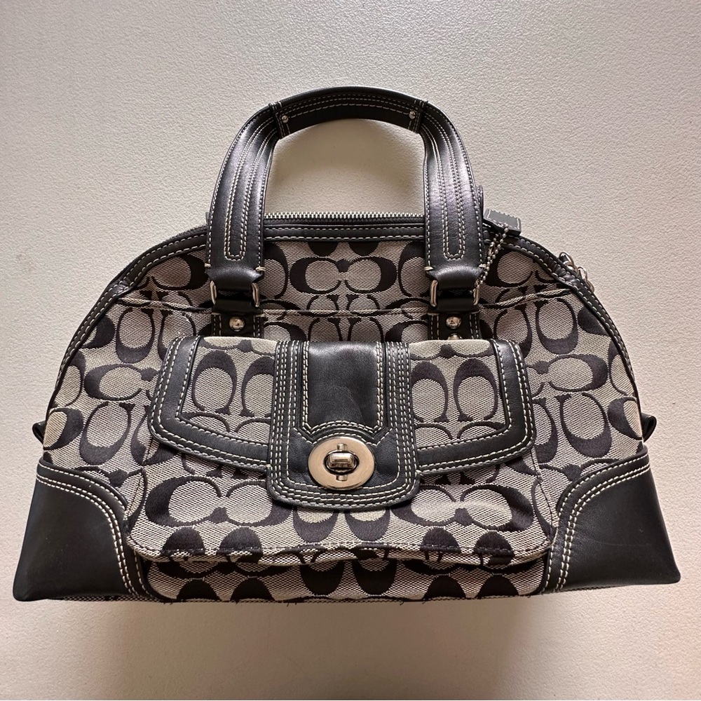 Coach Black/Gray Monogram Jacquard arm satchel bag